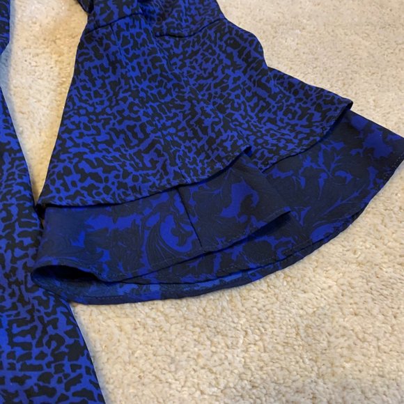 Atina Cristina Dark Purple/Blue and Black Dress W/Ruffle Bell Sleeves Size M - Picture 6 of 15